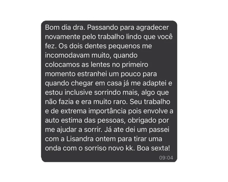 Depoimento 3 de paciente da Dra. Luciana Pedersoli
